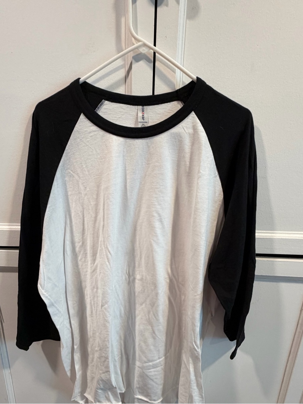 Jerzees Black and White Raglan Long Sleeve Tee